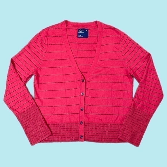 Stripes - Burgundy Holiday Red Striped Sparkly Cardigan Perfect For Layering - Picture 1 of 7